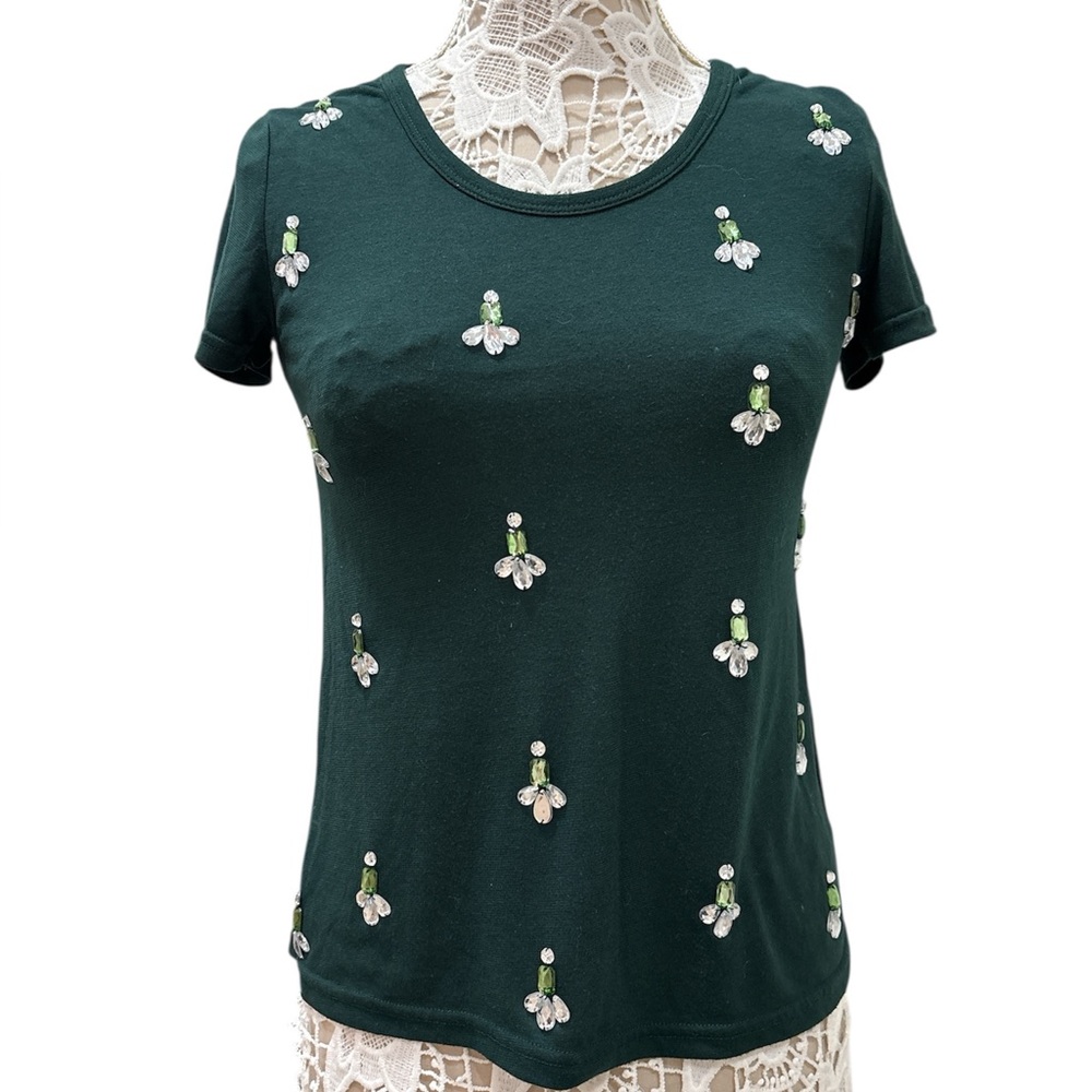 Coincidence & Chance Elegant Green Embroidered Women's Tee